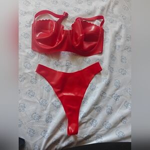 Libidex Latex Red Scallop Bra Thong Set 32E XS